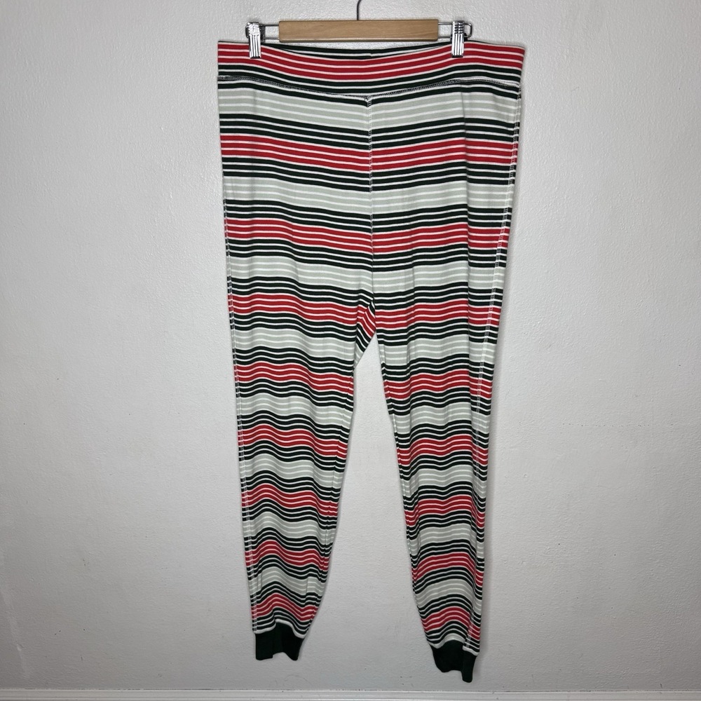 Pact Organic Cotton Stripe Green Red Jogger Style Casual Pajama Pants Women's XL